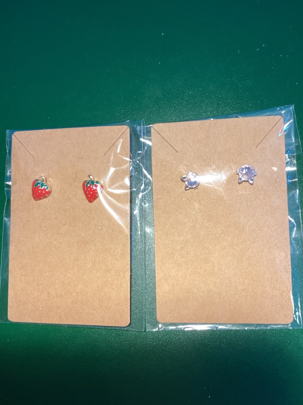 Red Strawberry Enamel Stud Earrings - and Cat kitten Duo Unbranded